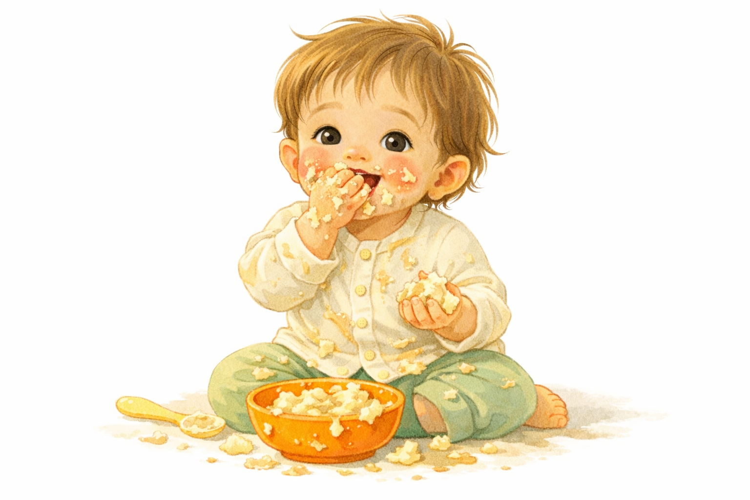 手をあげて笑うベビーのイラスト